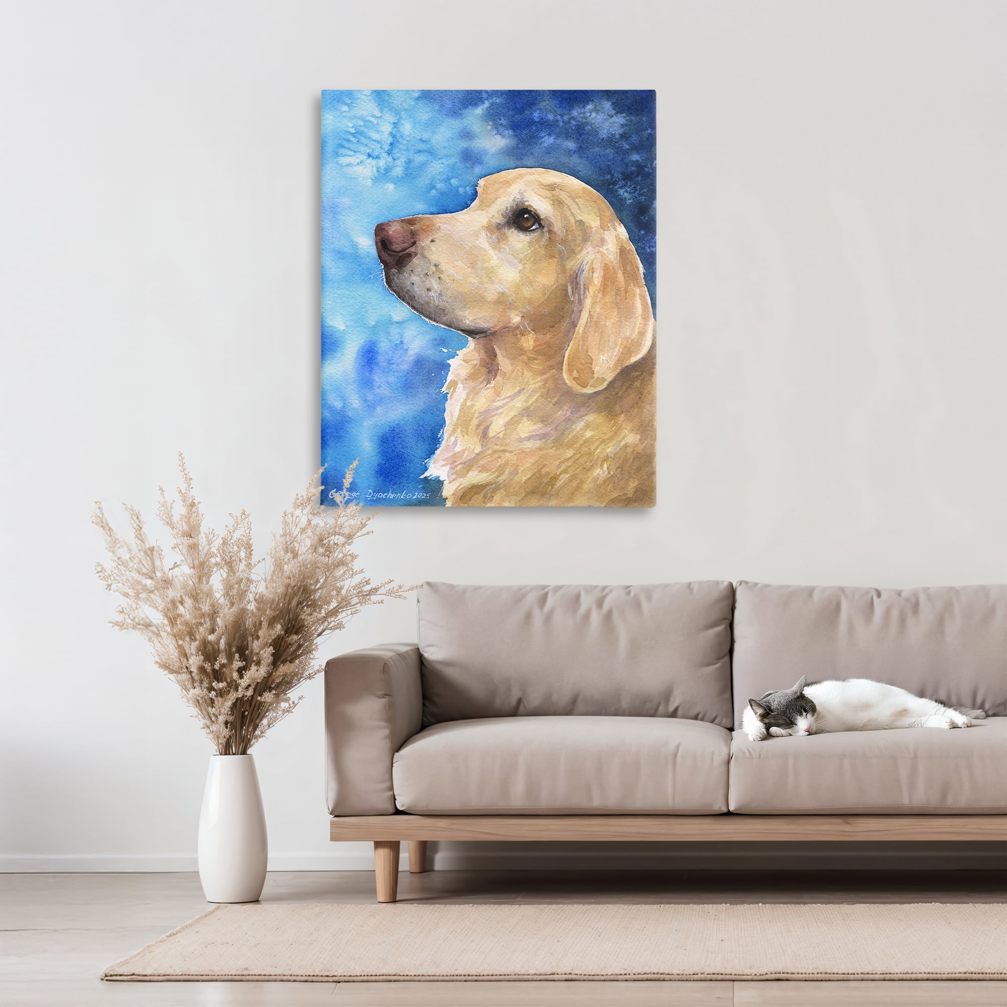 Stupell Industries Golden Retriever Portrait on Azure Canvas Wall Art, design by George Dyachenko
