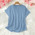 thumbnail image 5 of CBASIHI Womens Oversized Short Sleeve Tops- Vintage Casual V Neck Summer Basic T Shirts Light Blue Size M, 5 of 9