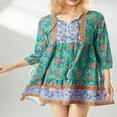 thumbnail image 2 of Femmes Boho Mini Robe Floral Lanterne Manches V-Cou Bouton Robe Volant Plage Vacances d'Été Robe, 2 of 6