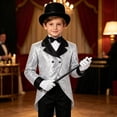 thumbnail image 4 of inlzdz Big Boys Magician Outfit Glitter Suit Tuxedo Jacket with Hat Gloves and Wand Magic Shows Dancing Coat Silver 14, 4 of 5