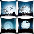 thumbnail image 1 of Juego de 4 fundas de almohada decorativas de Halloween, 18.0 x 18.0 in, luna, calabaza, murciélago, truco o trato, fantasma, fundas de almohada decorativas para sofá, hogar, 1 of 2