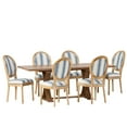 thumbnail image 2 of Noble House Dored Fabric and Wood 7 Piece Dining Set, Dark Blue Stripe and Natural, 2 of 13