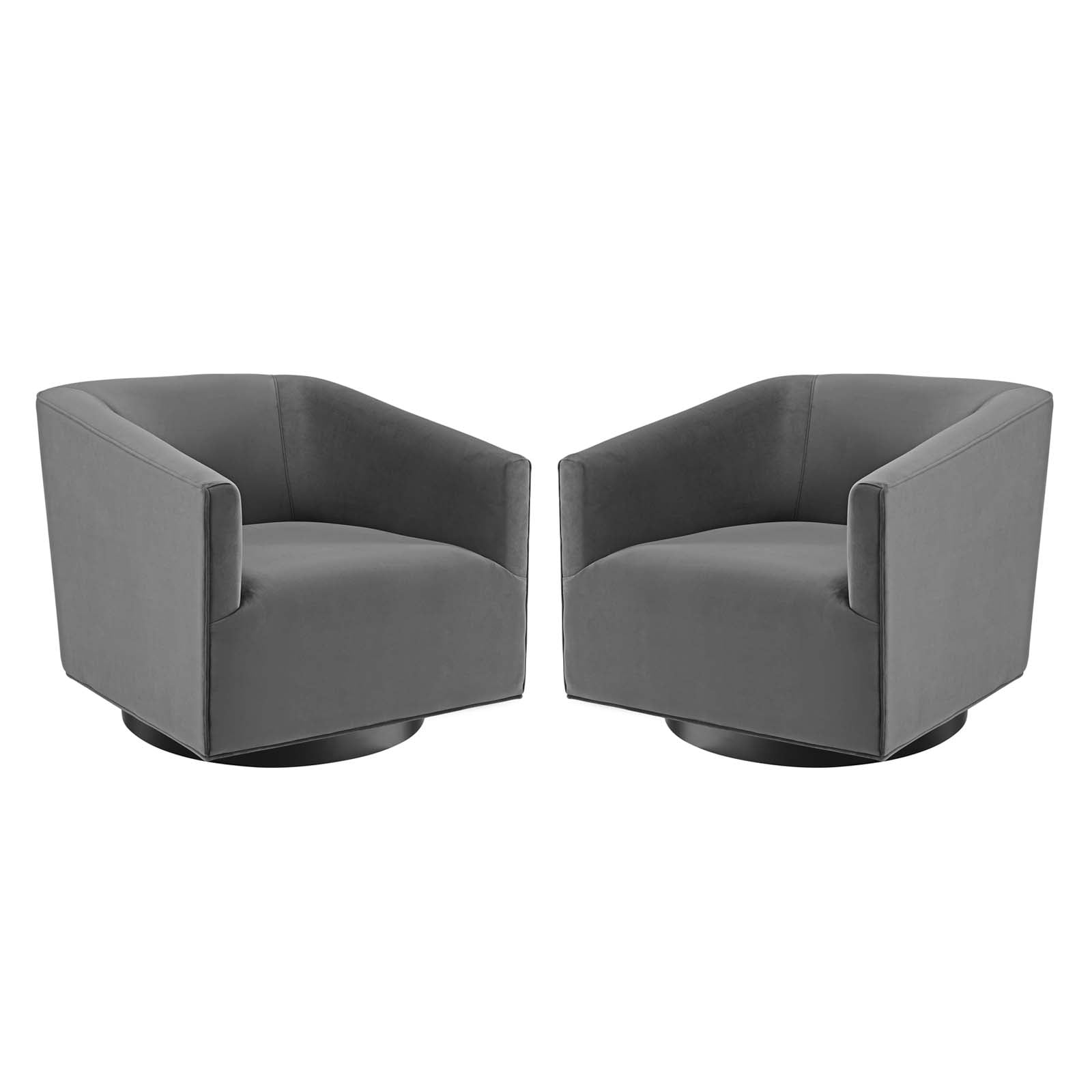 Elegant Gray Velvet Barrel Swivel Accent Chair with Black Base