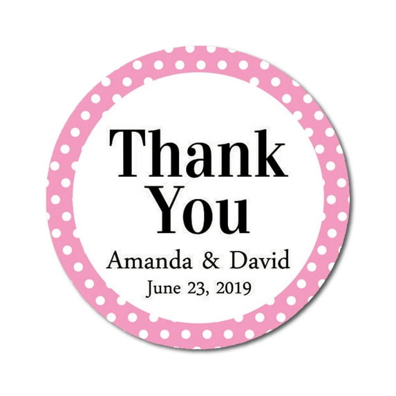 Darling Souvenir Round 45 Pcs Polka Dot Border Thank You Stickers Personalized Bride Groom Names And Date Envelope Seals-Light Pink