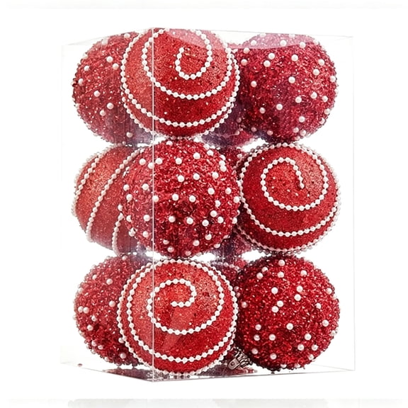 12Pcs Pearl Beaded Glitter Christmas Balls, Shatterproof Xmas Tree Hanging Ornaments, Festive Baubles for Holiday Party Home Decor