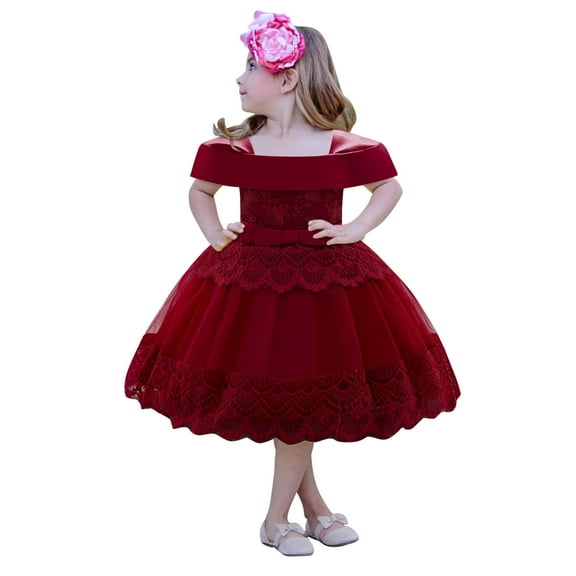 Fesfesfes Kids Girls Solid Princess Tulle Dress Bridesmaid Pageant Gown Birthday Party Wedding Flower Girls Dress Spring Saving