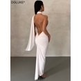 thumbnail image 2 of Halter Backless Maxi Dresses For Women Summer 2023 Elegant Mermaid Long Party Evening Dress Bandage Ruched Bodycon Dress WhiteS Gao Jinjia LED, 2 of 2