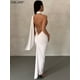 thumbnail image 2 of Halter Backless Maxi Dresses For Women Summer 2023 Elegant Mermaid Long Party Evening Dress Bandage Ruched Bodycon Dress WhiteL Gao Jinjia LED, 2 of 2