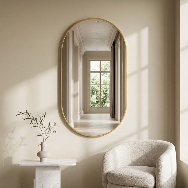 Easy4Home 20"x28" Oval Bathroom Mirror Vanity Wall Mirror,Gold