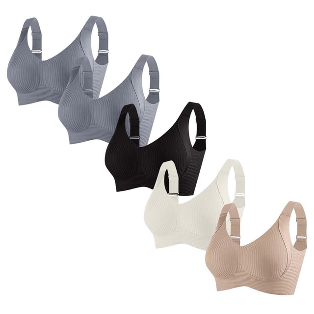 Sujetador de poliéster para mujer, ropa interior de uso diario, de talla grande, sin aros, de color liso, 5 piezas