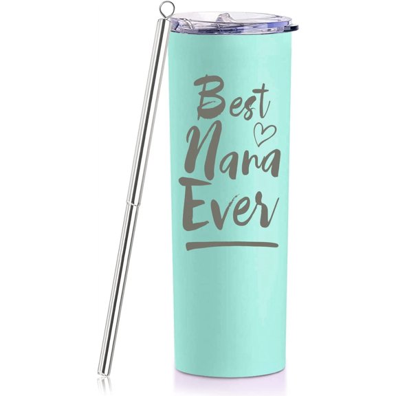 Nana Gifts From Grandkids Granddaughter Nana Birthday Gifts- 20oz Green Best Nana Ever Travel Tumbler - Christmas Birthday Gifts For Nana Grandma Gigi Announcement Gifts Water Cup With Lip Straw