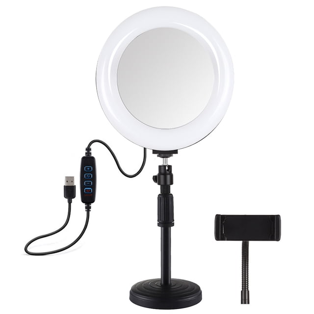 Mistaha 7.9 Inch Curved Surface Ring Light Dimmable USB Charge with Mirror Phone Holder Selfie