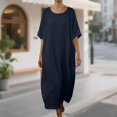 thumbnail image 2 of Linen Dress for Women 2026 - Short Sleeve Round Neck Summer Lounge Beach Vacation Flowy Maxi Dresses Sundress, 2 of 5