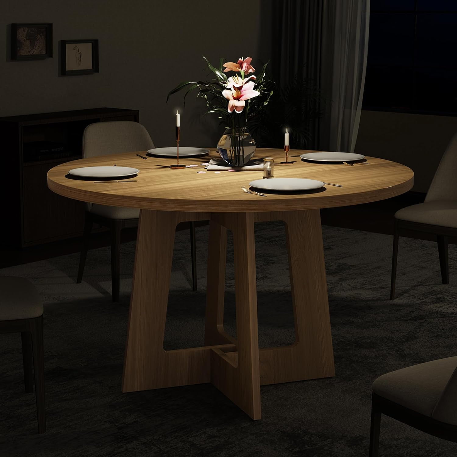 Round Dining Table for 4, 43" Farmhouse Kitchen Table, Wooden Circle Table, 300lb Capacity & Easy Assembly for Home Dining Room Kitchen Living Room (Natural Oak)