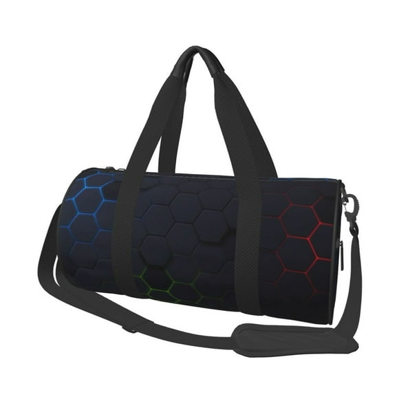 Sikiie Modern Hexagonal Neon Grid Print Duffel Bag, Travel Bag, Sports Gym Bag - Ideal for Sports, Gym, Overnight Stays