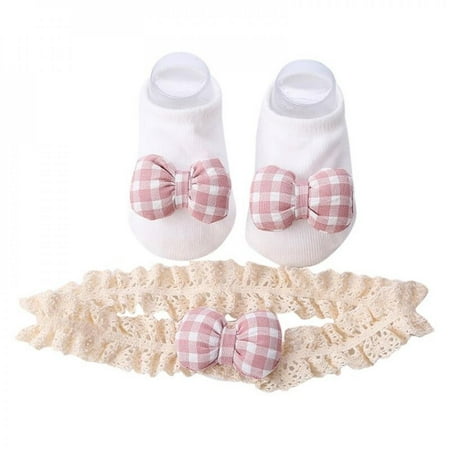 

CUTELOVE 2PCS Cotton Kids Socks born Cute Socks +Bowknot Headheand Anti Slip Floor Socks Autumn Winter Sock for Children Kids Boy Girl