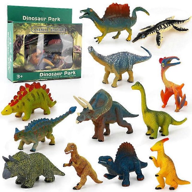 12 figuras de dinosaurio realistas de juguete de plástico de simulación