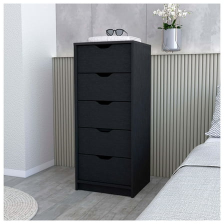 Dillon 5-Drawer Narrow Dresser, Tall Chest, Black