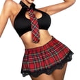 thumbnail image 5 of Gibobby Conjunto de lencería de encaje Conjunto de falda a cuadros para mujer con ribete de encaje y falda(Negro, CH), 5 of 5