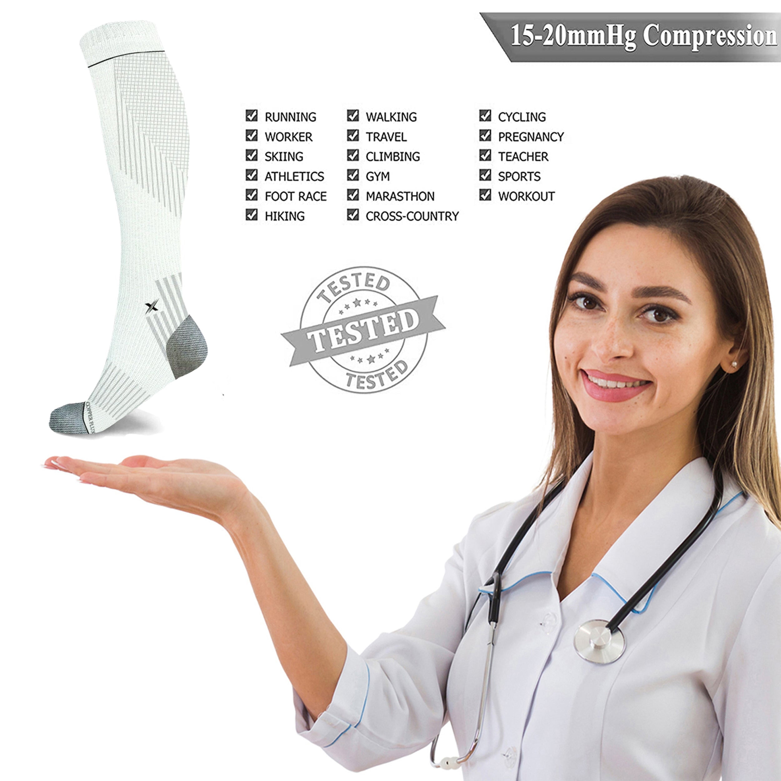 Copper Compression Pain Relief Targeted Knee High Compression Socks - 6-Pairs