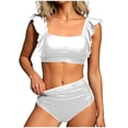 thumbnail image 2 of QUNYINEY Solid Womens Bikini Swimsuits 2 Piece High Waisted Triangle Bathing Suits Ruffle Tummy Control Swimsuit Sets, 2 of 8