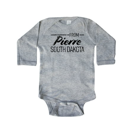 

Inktastic From Pierre South Dakota in Black Distressed Text Gift Baby Boy or Baby Girl Long Sleeve Bodysuit