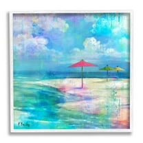Stupell Industries Umbrella Beachscape Watercolor Mirage Painting White Framed Art Print Wall Art, Design by Paul Brent