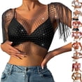 thumbnail image 2 of Rhinestone Mesh Body Chains for Women Sexy See Through Fishnet Hollow Tassels Crop Top Swimwear Bikini Party Clubwear, 2 of 8
