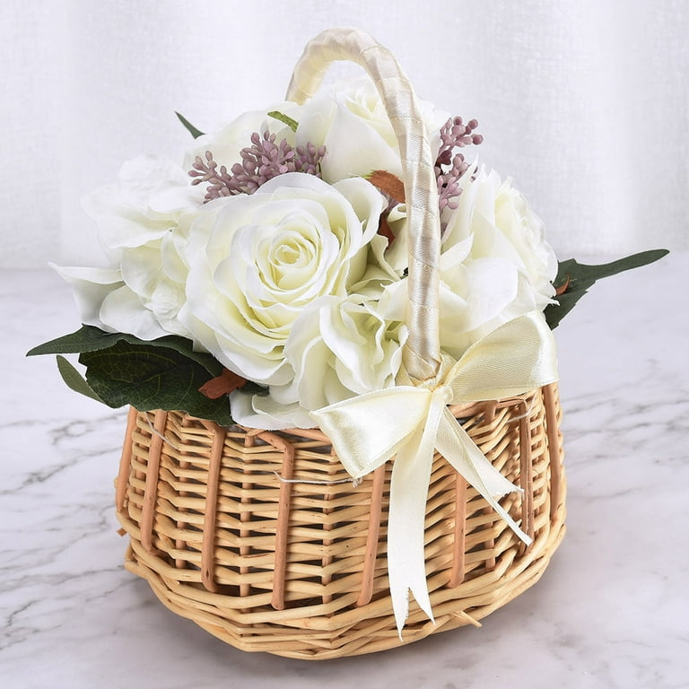 Hapeisy Wicker Rattan Flower Basket, Willow Handwoven Basket with Handle , Easter Eggs Candy Basket Wedding Flower Girl Baskets for Home Garden Decor Hapeisy Wicker Rattan Flower Basket, Willow Handwoven Basket with Handle , Easter Eggs Candy Basket Wedding Flower Girl Baskets for Home Garden Decor