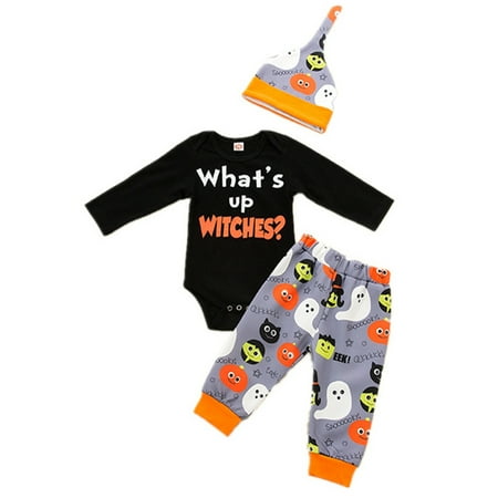 

nsendm Outfits for Baby Baby Boys Girls Long Sleeve Letter Romper Tops Cartoon New Baby Black 12-18 Months