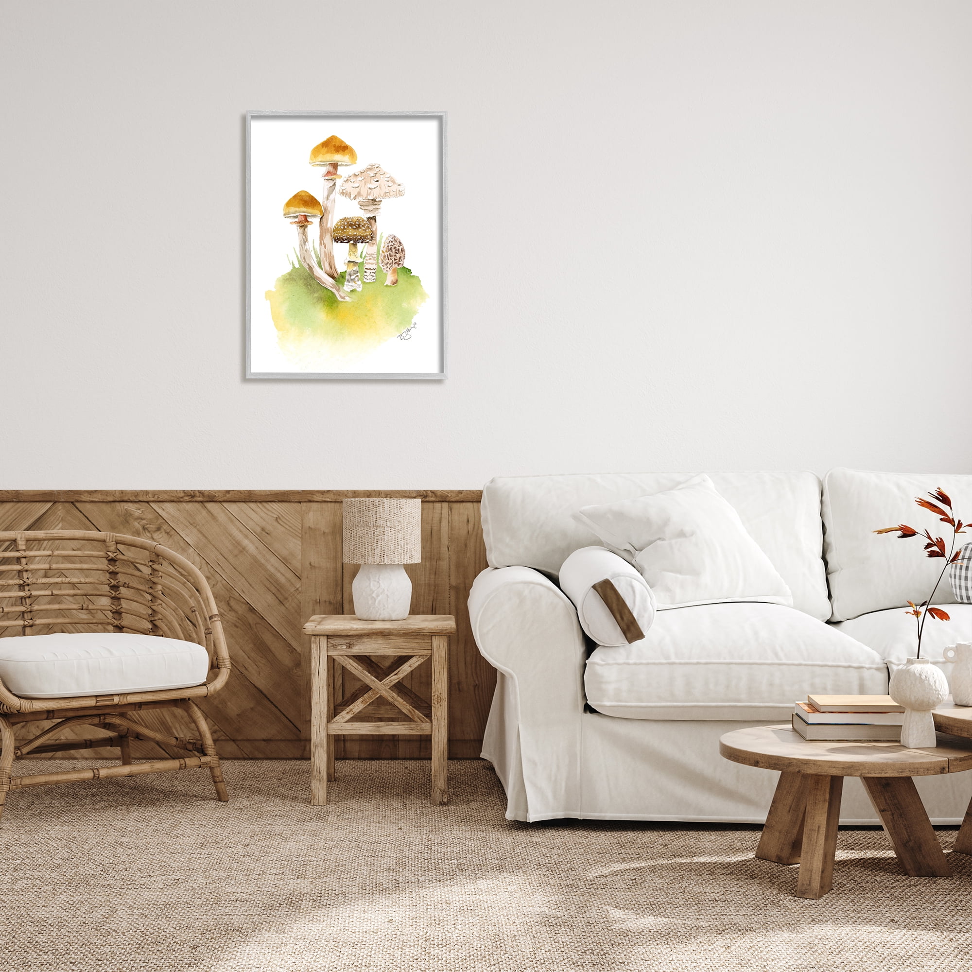 Stupell Industries Sprouting Brown Mushrooms Botanical & Floral Painting Gray Framed Art Print Wall Art, 24 x 30