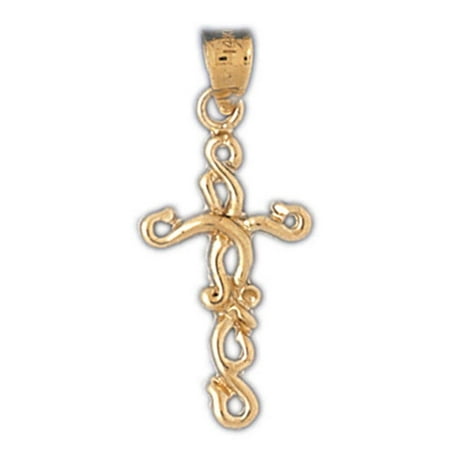 14K Yellow Gold Vine Cross Pendant - 31 mm
