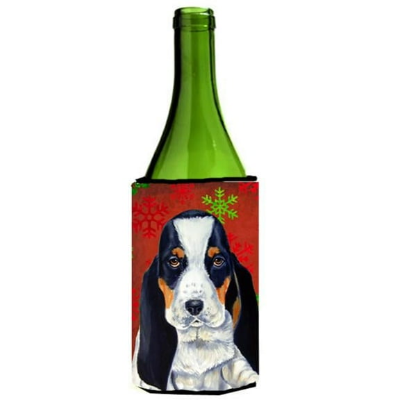 Basset Hound Snowflakes Holiday Christmas Wine bottle sleeve Hugger