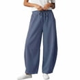 thumbnail image 4 of Inleife Women's Solid Barrel Wide Leg Sweatpants Drawstring Elastic Waisted Wide Leg Pants Casual Trousers With Pockets Corduroy Pants, 4 of 5