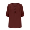 thumbnail image 4 of hotojiny Spring Tops for Women Lightweight Rolled Long Sleeve Henley Shirts Casual Summer V Neck Button Blouses Work Outfits, 4 of 7