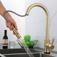 thumbnail image 4 of Grifo con Sensor de Control táctil para fregadero de cocina, rociador extraíble de acero inoxidable, mezclador de inducción inteligente, cepillado, dorado y negro Kuyhfg Sin marca, 4 of 5