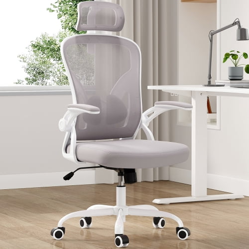 Silla de oficina ergonómica, silla de escritorio de oficina en casa con reposacabezas, silla de computadora de espalda alta con reposabrazos
