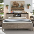 thumbnail image 5 of OKD Modern Farmhouse Full Platform Bed with Bookcase Headboard Storage and Charging Station, No Box Spring Needed, Light Rustic Oak, 5 of 9