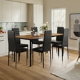 thumbnail image 3 of 7 Piece Dining Table Set for 6, Kitchen Dining Room Furniture with 6 PU Leather Upholstered Chairs, Suitable for Apartment Small Space, Retro, 3 of 10