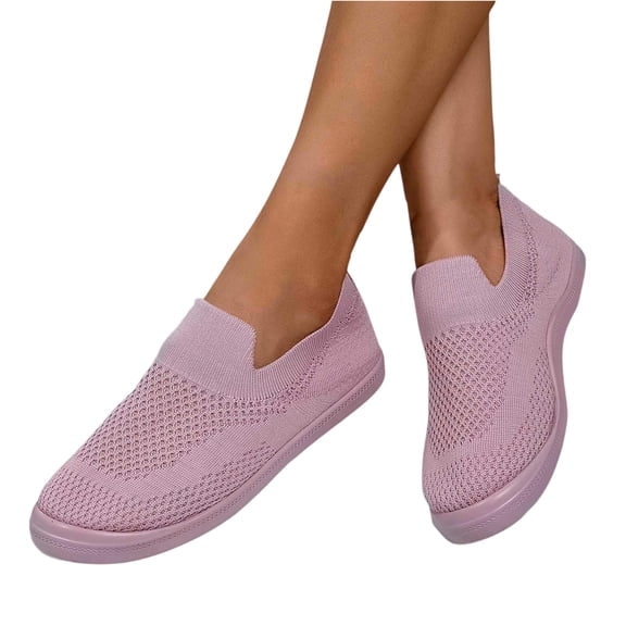 Domuza Orthopedic Shoes for Women Slip On Walking Comfort Breathable Low Wedge Shoes Mesh Athletic Running Arch Support Sneakers Pink 5.5（EU-36）