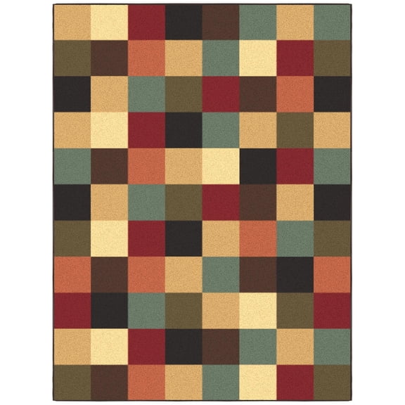 Ottomanson Living Room Area Rug 5' x 6'6" – Non-Slip Low Pile Carpet for Bedroom & Office, Checkered Multicolor