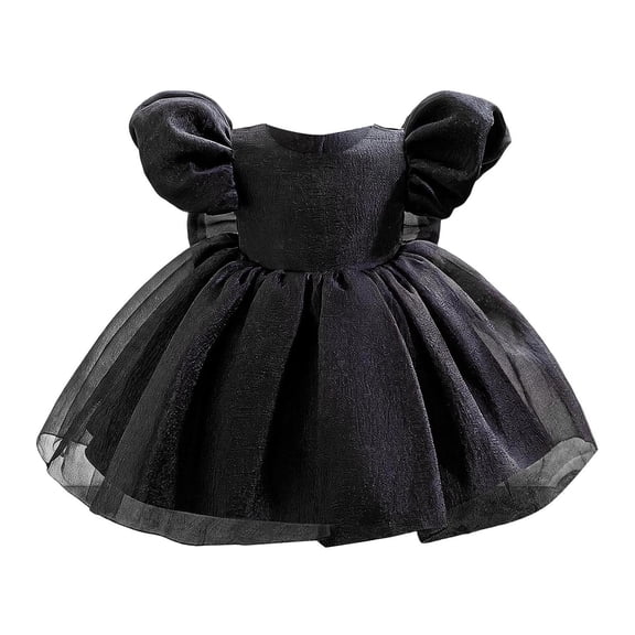 Likimi Baby Infant Girls Halloween Dress Puff Sleeve Solid Color Crew Neck Dresses For Girls Party Casual Clothes Size 18-24 Months