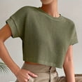 thumbnail image 5 of RRMuAzgs Women's Crew Neck Knit Tops Solid Color Short Sleeve Cropped Top Summer Beach Travel Casual Loose Fit Tee Shirts, 5 of 9