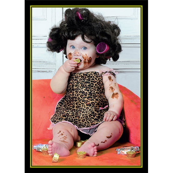 RSVP Baby Girl Wearing Leopard Pattern : Chocolate Mess Humorous : Funny Halloween Card