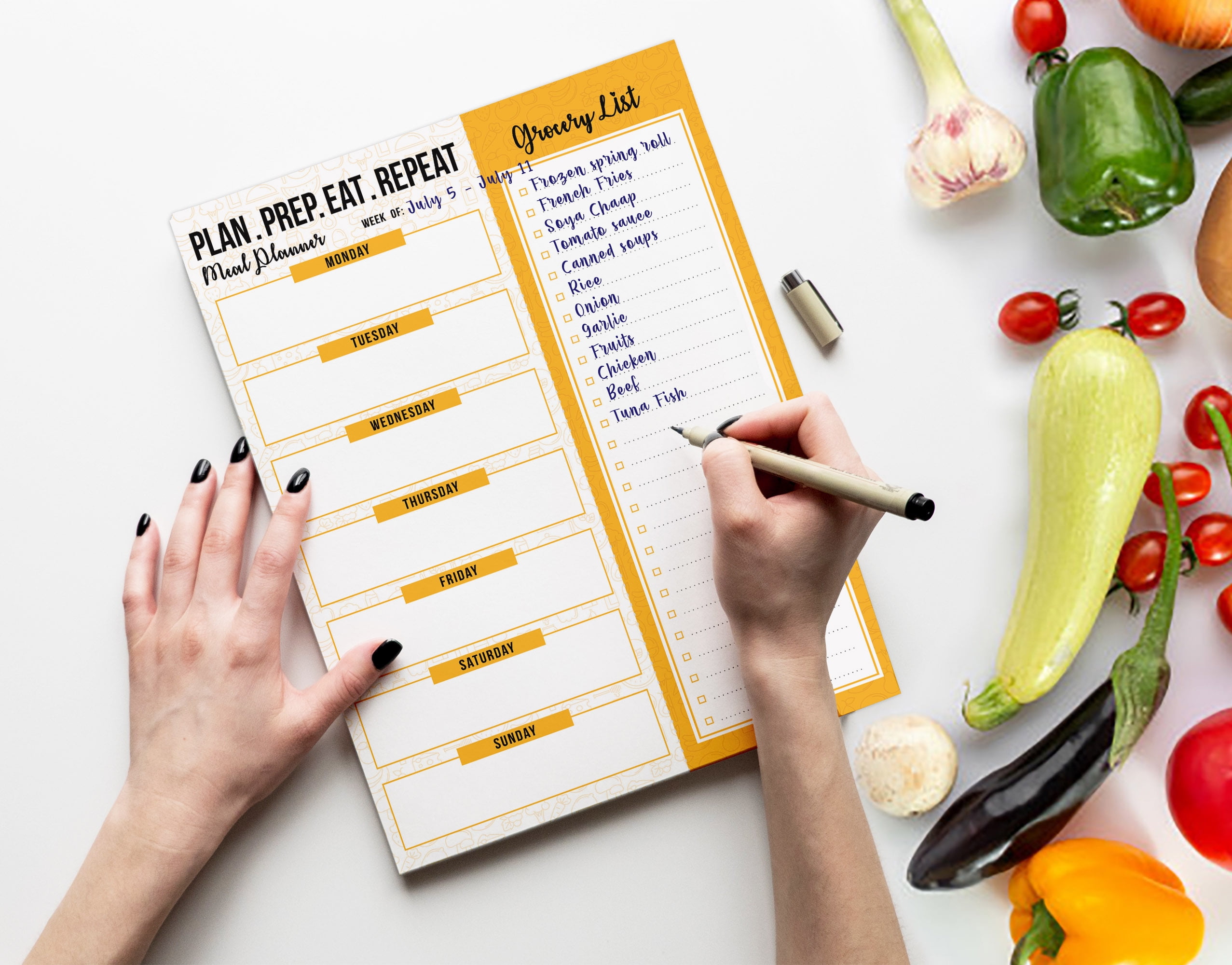 Inkdotpot Weekly Meal Planner Notepad 7"x10 , "Plan. Prep. Eat. Repeat" Magnetic Meal Planning Pad with Tear Off Grocery Shopping List for Fridge- Kitchen & Home - 54 Sheets -8G