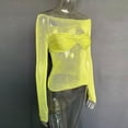 thumbnail image 5 of Long Sleeve Off Shoulder Top Women Elegant Pure Color Slim Fit Mesh Ruched T Shirt Blouse For Party, 5 of 5