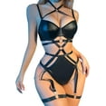 thumbnail image 1 of Sexy Pu Leather Strappy Underwire Garter Belt Lingerie Set, 1 of 5