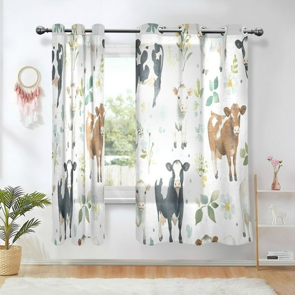 Yayeee Window Curtains Set of 2 for Living Room Light Filtering 63"x52", Cow Pattern