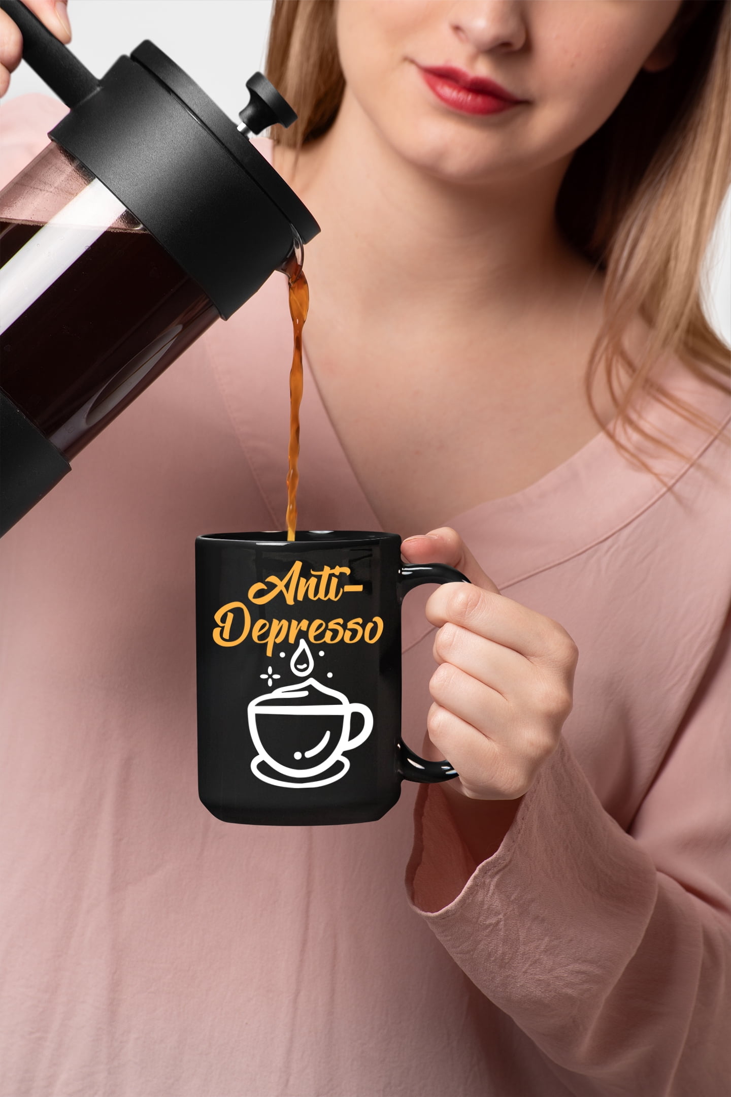 Funny Anti-Depresso, Espresso Pun Joke, Black 15oz Ceramic Mug