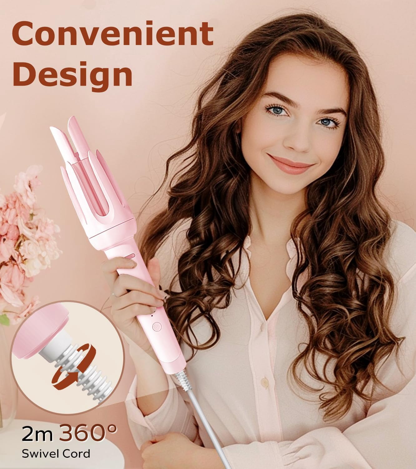 Automatic Hair Curler with 4 Temperature & 3 Timer Settings, Auto-Rotating Ceramic Curling Iron with Anti-Tangle & Anti-Scold Design